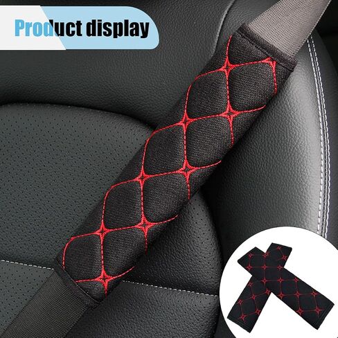2PCS Car Seat Belt Cover, Cotton Linen Car Safety Seat Belt Pads, Harness Shoulder Pads Protect Your Neck, Universal Car Strap Protection Accessories for Cars, Trucks, SUVs (Black＆Red) in Saudi Arabia