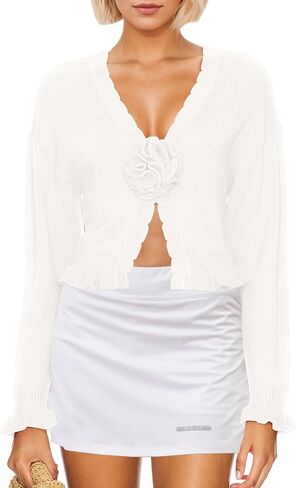 Meladyan Women’s Vintage Flower Slit Sweater Top Sexy Deep V Neck Knit Crop Tops Long Sleeve Y2K Fall Winter Going Out Top in Saudi Arabia