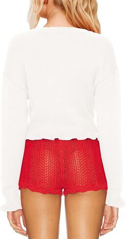Meladyan Women’s Vintage Flower Slit Sweater Top Sexy Deep V Neck Knit Crop Tops Long Sleeve Y2K Fall Winter Going Out Top in Saudi Arabia