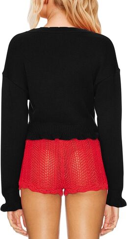 Meladyan Women’s Vintage Flower Slit Sweater Top Sexy Deep V Neck Knit Crop Tops Long Sleeve Y2K Fall Winter Going Out Top in Saudi Arabia