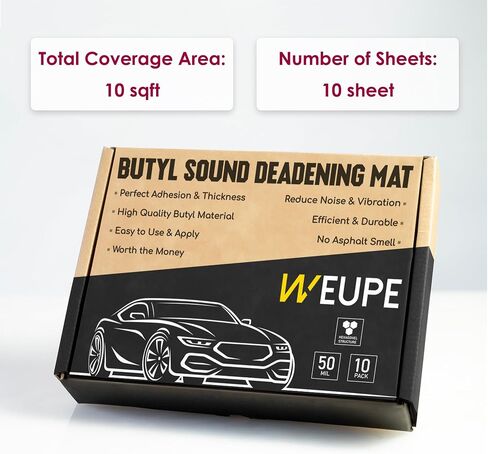 Sound Deadening Mat for Cars, 50 mil 10 sqft, Butyl Automotive Sound Deadener, Noise Insulation Dampening Material for Car Trunk, Speaker, Door, Floor and Ceiling, Black in Kuwait