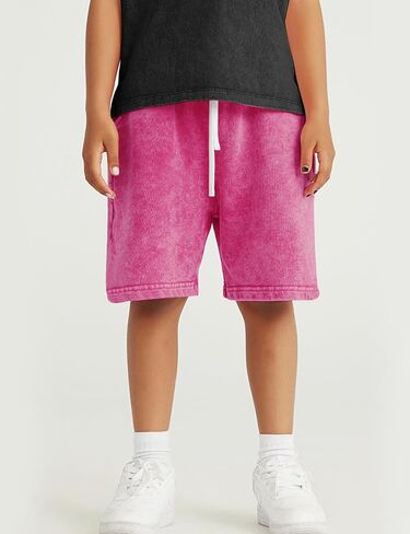 Flygo 2 Pack Boys Girls Cotton Shorts Acid Washed Active Pull On Jogger Shorts Kids Casual Athletic Loose Fit 5-14Y in Saudi Arabia