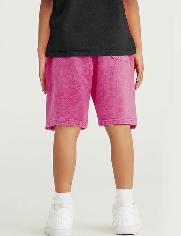 Flygo 2 Pack Boys Girls Cotton Shorts Acid Washed Active Pull On Jogger Shorts Kids Casual Athletic Loose Fit 5-14Y in Saudi Arabia