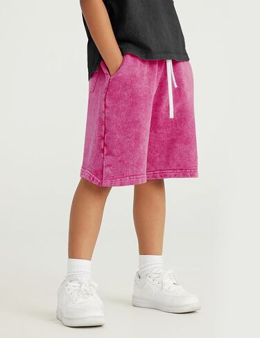 Flygo 2 Pack Boys Girls Cotton Shorts Acid Washed Active Pull On Jogger Shorts Kids Casual Athletic Loose Fit 5-14Y in Saudi Arabia