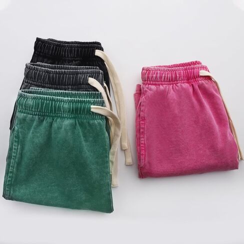 Flygo 2 Pack Boys Girls Cotton Shorts Acid Washed Active Pull On Jogger Shorts Kids Casual Athletic Loose Fit 5-14Y in Saudi Arabia
