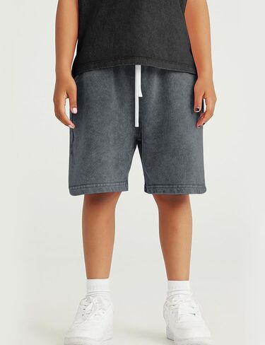 Flygo 2 Pack Boys Girls Cotton Shorts Acid Washed Active Pull On Jogger Shorts Kids Casual Athletic Loose Fit 5-14Y in Saudi Arabia