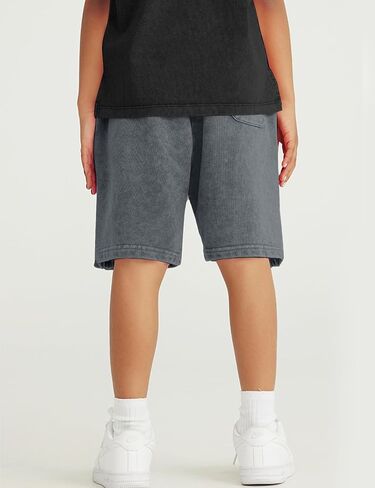 Flygo 2 Pack Boys Girls Cotton Shorts Acid Washed Active Pull On Jogger Shorts Kids Casual Athletic Loose Fit 5-14Y in Saudi Arabia
