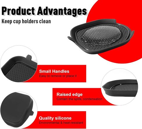 حامل الكأس Coaster لـ Wrangler JL JLU 2018-2023 2024 إكسسوارات Wrangler Gladiator JT 2020-2023 كوب السيليكون إدراج الحصير الداخلي (Red Trim ، مجموعة 4-PCS ، لحاملي كوب الخلفية العميقة) in Kuwait