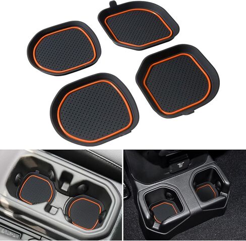 حامل الكأس Coaster لـ Wrangler JL JLU 2018-2023 2024 إكسسوارات Wrangler Gladiator JT 2020-2023 كوب السيليكون إدراج الحصير الداخلي (Red Trim ، مجموعة 4-PCS ، لحاملي كوب الخلفية العميقة) in Kuwait