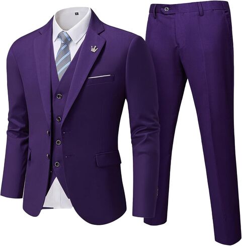 MrSure Men's 3 Pieces Suit, Solid Slim Fit Two Buttons Blazer Set, Jacket Vest Pants with Tie for Wedding Party Business in Saudi Arabia
