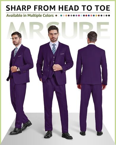 MrSure Men's 3 Pieces Suit, Solid Slim Fit Two Buttons Blazer Set, Jacket Vest Pants with Tie for Wedding Party Business in Saudi Arabia