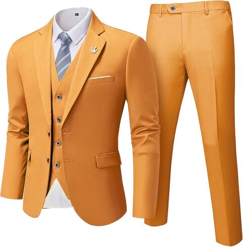 MrSure Men's 3 Pieces Suit, Solid Slim Fit Two Buttons Blazer Set, Jacket Vest Pants with Tie for Wedding Party Business in Saudi Arabia