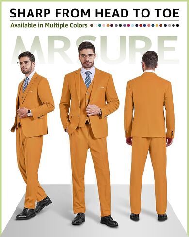 MrSure Men's 3 Pieces Suit, Solid Slim Fit Two Buttons Blazer Set, Jacket Vest Pants with Tie for Wedding Party Business in Saudi Arabia