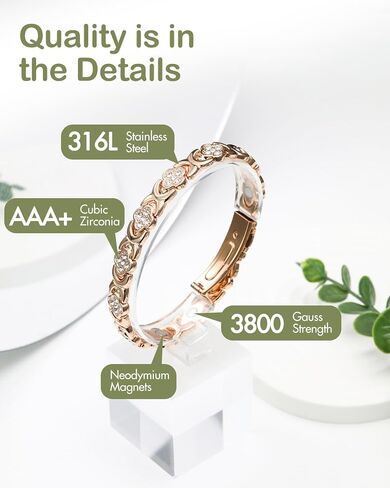 Feraco Magnetic Bracelets for Women with 3800 Gauss Effective Magnets, Stainless Steel Bracelet with Sparkling Zirconia, Infinite Symbol in Saudi Arabia