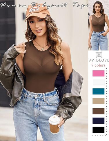 Avidlove Bodysuits for Women Summer Tops Mesh Crew Neck Leotards Shirts Sleeveless Going Out Bodysuit Tops in Kuwait