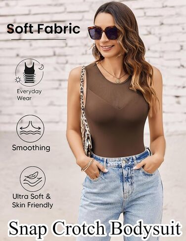 Avidlove Bodysuits for Women Summer Tops Mesh Crew Neck Leotards Shirts Sleeveless Going Out Bodysuit Tops in Kuwait