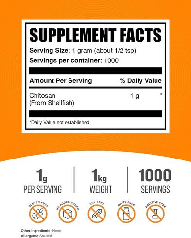 BulkSupplements.com Chitosan Powder - Fiber Supplement - Chitosan 1000mg - Chitosan Supplements for Kidney - from Shellfish - 1000mg per Serving, 5000 Servings (5 Kilograms - 11 lbs) in Saudi Arabia