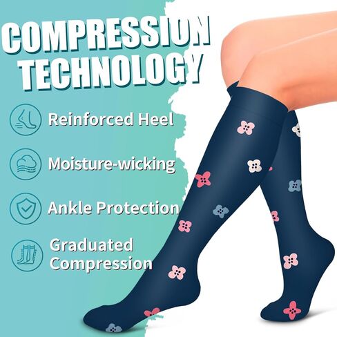 Laite Hebe Compression Socks for Women & Men Circulation(6 pairs)-Graduated Supports Socks for Running, Athletic Sports in Kuwait