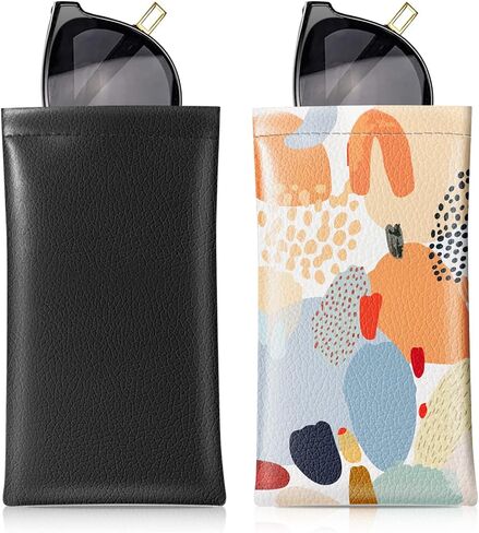 Swooflia Eyeglass Glasses Sunglass Case Bag, Soft Leather Pouch for Women Men Kid Travel Slim Extra Large Sleeve Cases 2 Pack in Saudi Arabia