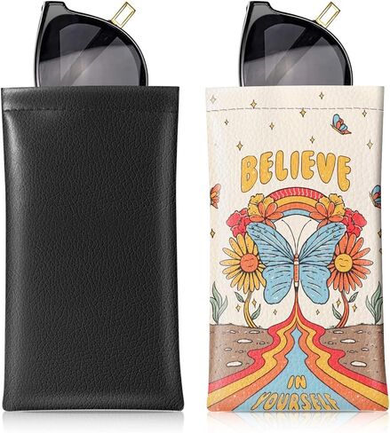 Swooflia Eyeglass Glasses Sunglass Case Bag, Soft Leather Pouch for Women Men Kid Travel Slim Extra Large Sleeve Cases 2 Pack in Saudi Arabia