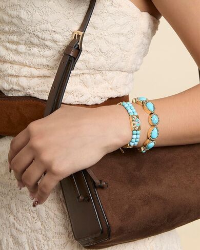 Jessica Simpson Womens Turquoise Bracelet - Oxidized Silver or Gold-Tone Bracelet with Turquoise Stones in Kuwait
