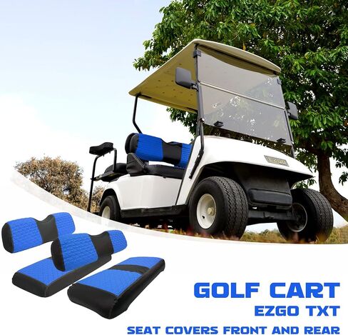 XUANYUDG0769 Golf Cart Front and Rear Seat Covers for EZGO TXT/RXV Club Car DS/Precedent Yamaha G29, Vinyl Leather Made/Adjustable Straps and Retractable Buckle/No Stapler Required,4PCS in Kuwait