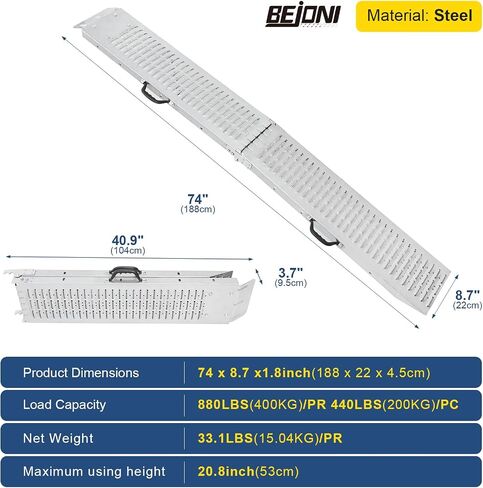 880lbs Capacity Loading Ramp, 2PCS Steel Foldable Ramp, 66" L Portable Ramp for Truck, Trailer, Motorcycle Ramp in Kuwait