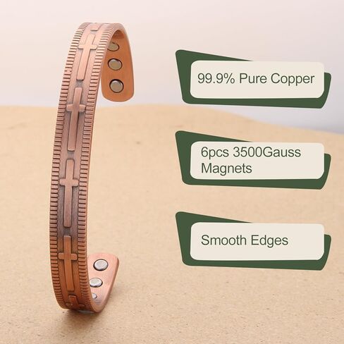 MagEnergy Copper Bracelet for Men and Women, 99.9% Solid Copper Magnetic Bracelets Adjustable Cuff Jewelry Gift Box(Cross Pattern) in Kuwait