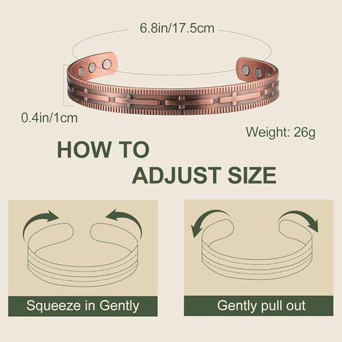 MagEnergy Copper Bracelet for Men and Women, 99.9% Solid Copper Magnetic Bracelets Adjustable Cuff Jewelry Gift Box(Cross Pattern) in Kuwait