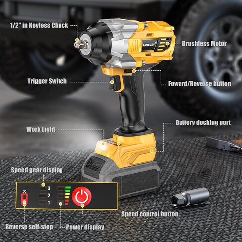 مفتاح ربط لبطارية DeWalt 20V MAX: محرك تأثير حلقة خنزير 1/2 بوصة عزم دوران عالي - مسدس تأثير لاسلكي 600 قدم رطل - محرك بدون فرش مع ضوء LED ومشبك Blet - أداة فقط in Kuwait