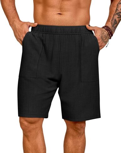 Huukeay 2 Pack Men's Linen Shorts 9" Casual Elastic Waist Drawstring Lightweight Summer Beach Vacation Bottoms with Pockets in Saudi Arabia