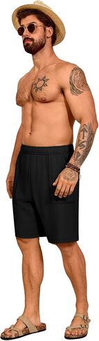 Huukeay 2 Pack Men's Linen Shorts 9" Casual Elastic Waist Drawstring Lightweight Summer Beach Vacation Bottoms with Pockets in Saudi Arabia