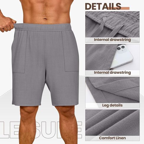 Huukaey 2 Pack Shorts Linen Linen Shorts 9 "خصر مرن غير رسومات خفيفة خفيفة الوزن القيعان الشاطئية مع جيوب in Saudi Arabia
