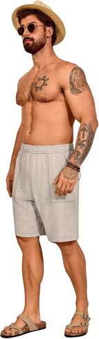Huukaey 2 Pack Shorts Linen Linen Shorts 9 "خصر مرن غير رسومات خفيفة خفيفة الوزن القيعان الشاطئية مع جيوب in Saudi Arabia