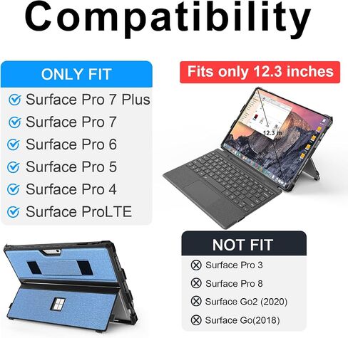 Case for 12.3" Microsoft Surface Pro 7+/7/6/5/4 Rugged Cover Case, with Surface Pen Holder, Compatible with Surface Pro Type Cover Keyboard,Translucent Black in Saudi Arabia
