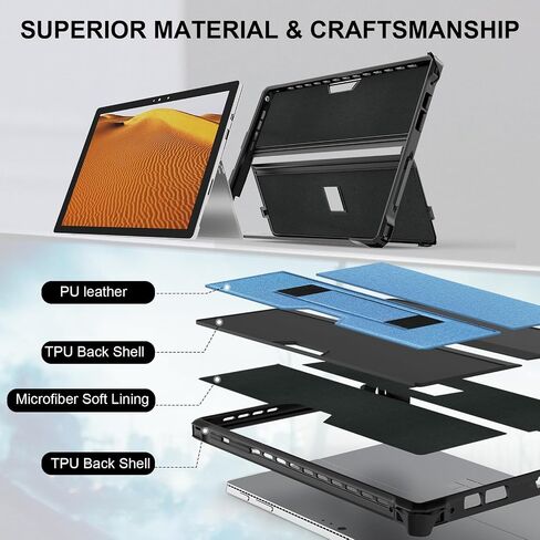 Case for 12.3" Microsoft Surface Pro 7+/7/6/5/4 Rugged Cover Case, with Surface Pen Holder, Compatible with Surface Pro Type Cover Keyboard,Translucent Black in Saudi Arabia