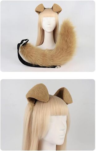 Zcargel Plush Ear Hairband Tail Set, Furry Animal Cosplay Costume Dog Anime Set Adult Halloween Party Headbands Headpiece in Saudi Arabia