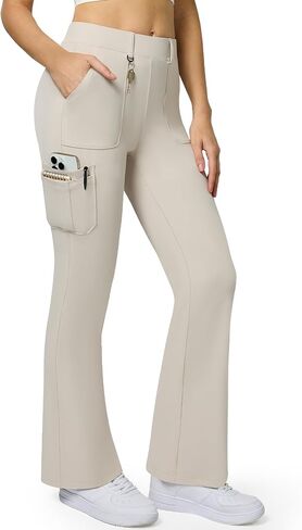 Women's Stretch Cargo Pants High Waist Bootcut Flare Leggings with 6 Pockets Soft Yoga Work Pants for Business Casual, Travel in Saudi Arabia