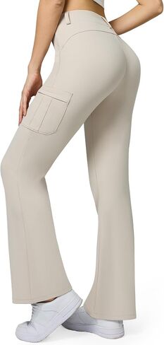 Women's Stretch Cargo Pants High Waist Bootcut Flare Leggings with 6 Pockets Soft Yoga Work Pants for Business Casual, Travel in Saudi Arabia