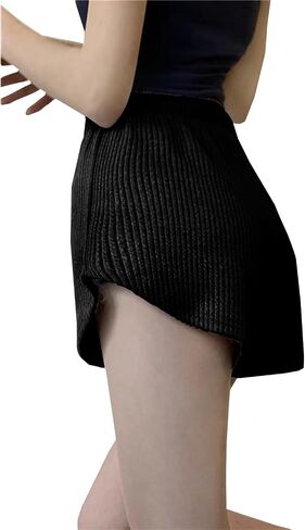 Womens Basic Casual Shorts Waffle Knit Drawstring Lounge Shorts Elastic Waist in Saudi Arabia