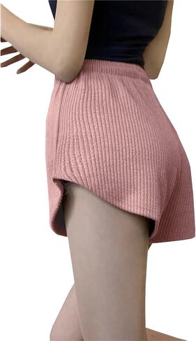 Womens Basic Casual Shorts Waffle Knit Drawstring Lounge Shorts Elastic Waist in Saudi Arabia