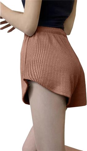 Womens Basic Casual Shorts Waffle Knit Drawstring Lounge Shorts Elastic Waist in Saudi Arabia