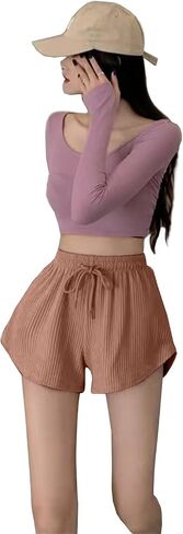 Womens Basic Casual Shorts Waffle Knit Drawstring Lounge Shorts Elastic Waist in Saudi Arabia
