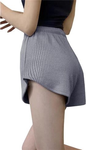 Womens Basic Casual Shorts Waffle Knit Drawstring Lounge Shorts Elastic Waist in Saudi Arabia