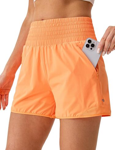 Womens Athletic Shorts High Waisted Quick Dry Lightweight Running Shorts Sporty Workout Gym Shorts with Double Zipper Pockets in Kuwait