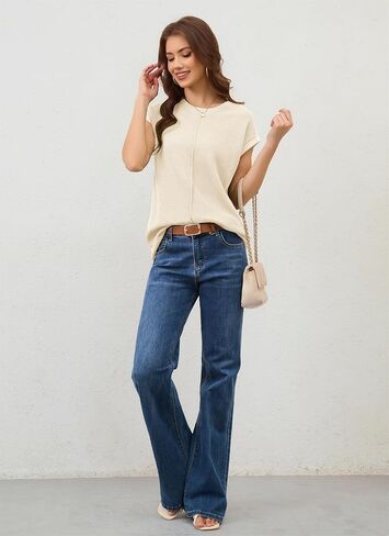 Neweek Womens Summer Cap Sleeve Tops Casual Crew Neck Sleeveless Knit Sweater Vest Loose Fit Lightweight Pullover Tank Tops in Kuwait