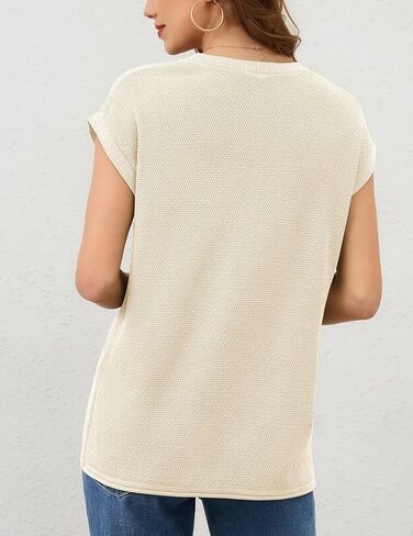 Neweek Womens Summer Cap Sleeve Tops Casual Crew Neck Sleeveless Knit Sweater Vest Loose Fit Lightweight Pullover Tank Tops in Kuwait