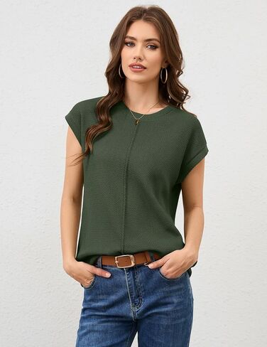 Neweek Womens Summer Cap Sleeve Tops Casual Crew Neck Sleeveless Knit Sweater Vest Loose Fit Lightweight Pullover Tank Tops in Saudi Arabia