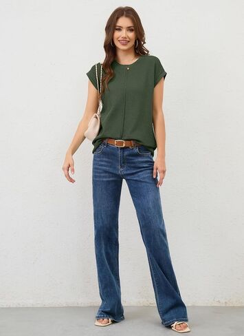 Neweek Womens Summer Cap Sleeve Tops Casual Crew Neck Sleeveless Knit Sweater Vest Loose Fit Lightweight Pullover Tank Tops in Saudi Arabia