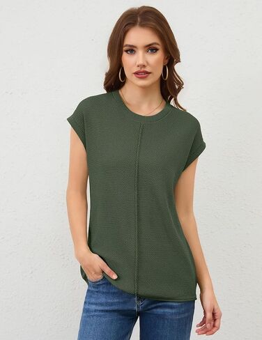 Neweek Womens Summer Cap Sleeve Tops Casual Crew Neck Sleeveless Knit Sweater Vest Loose Fit Lightweight Pullover Tank Tops in Saudi Arabia